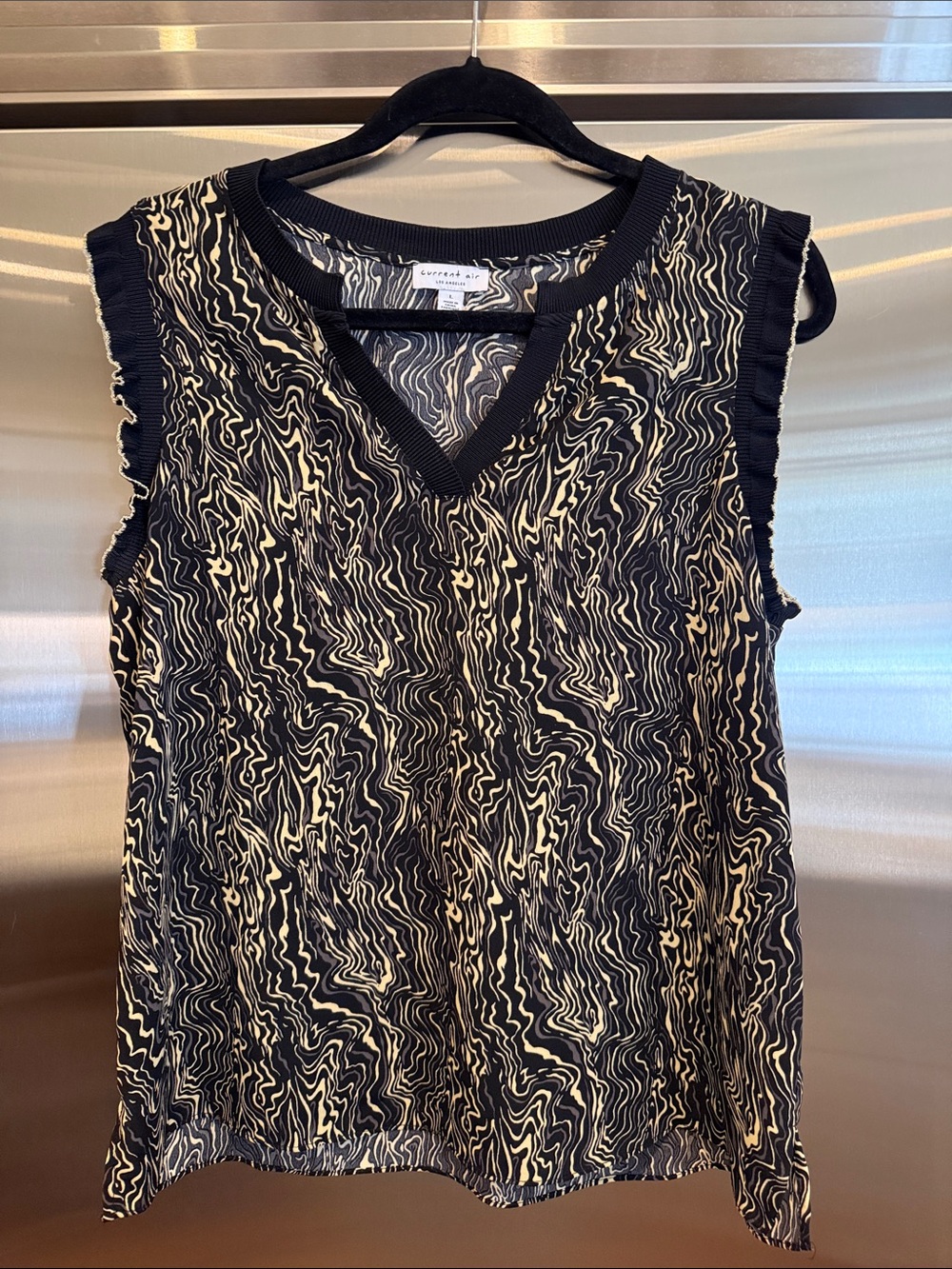 Current Air Black & Cream Swirl V-Neck Sleeveless Tank Size Large